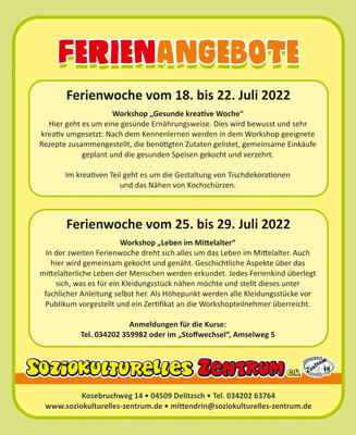 Freie Plätze für Sommerferien-Angebote 2022